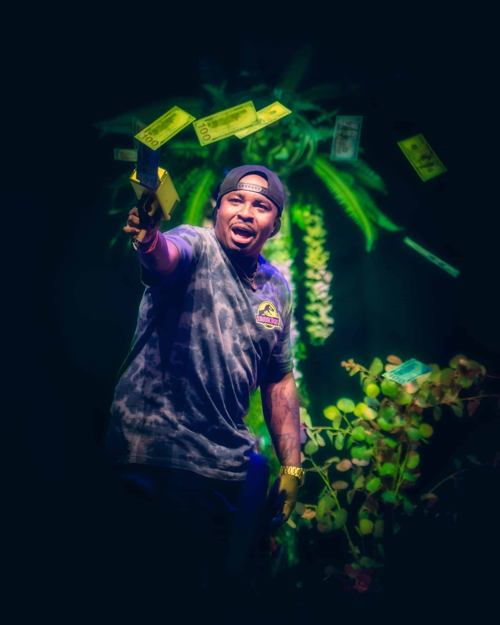 Money flying on stage at concert