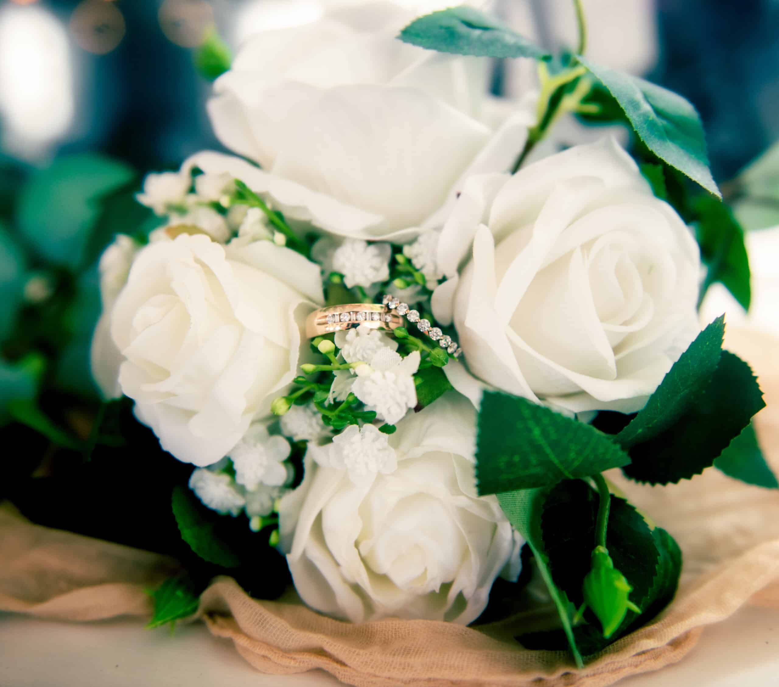 Wedding Rings in Flower Bouquet