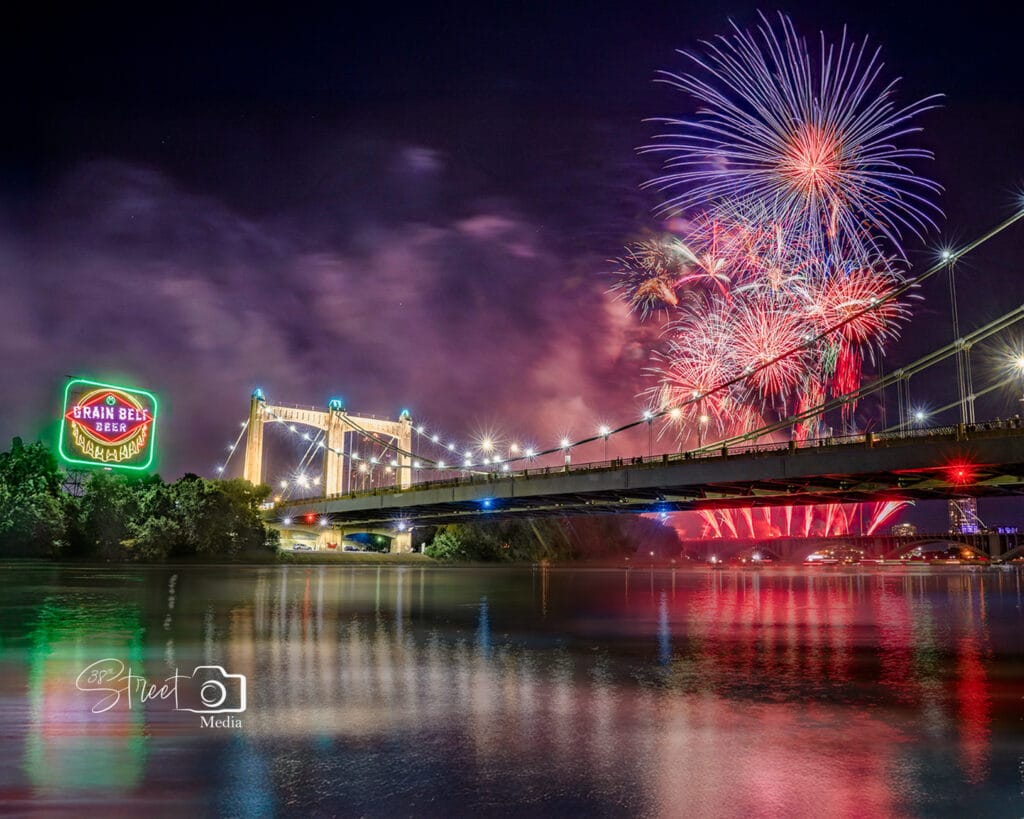 fireworks over bridge