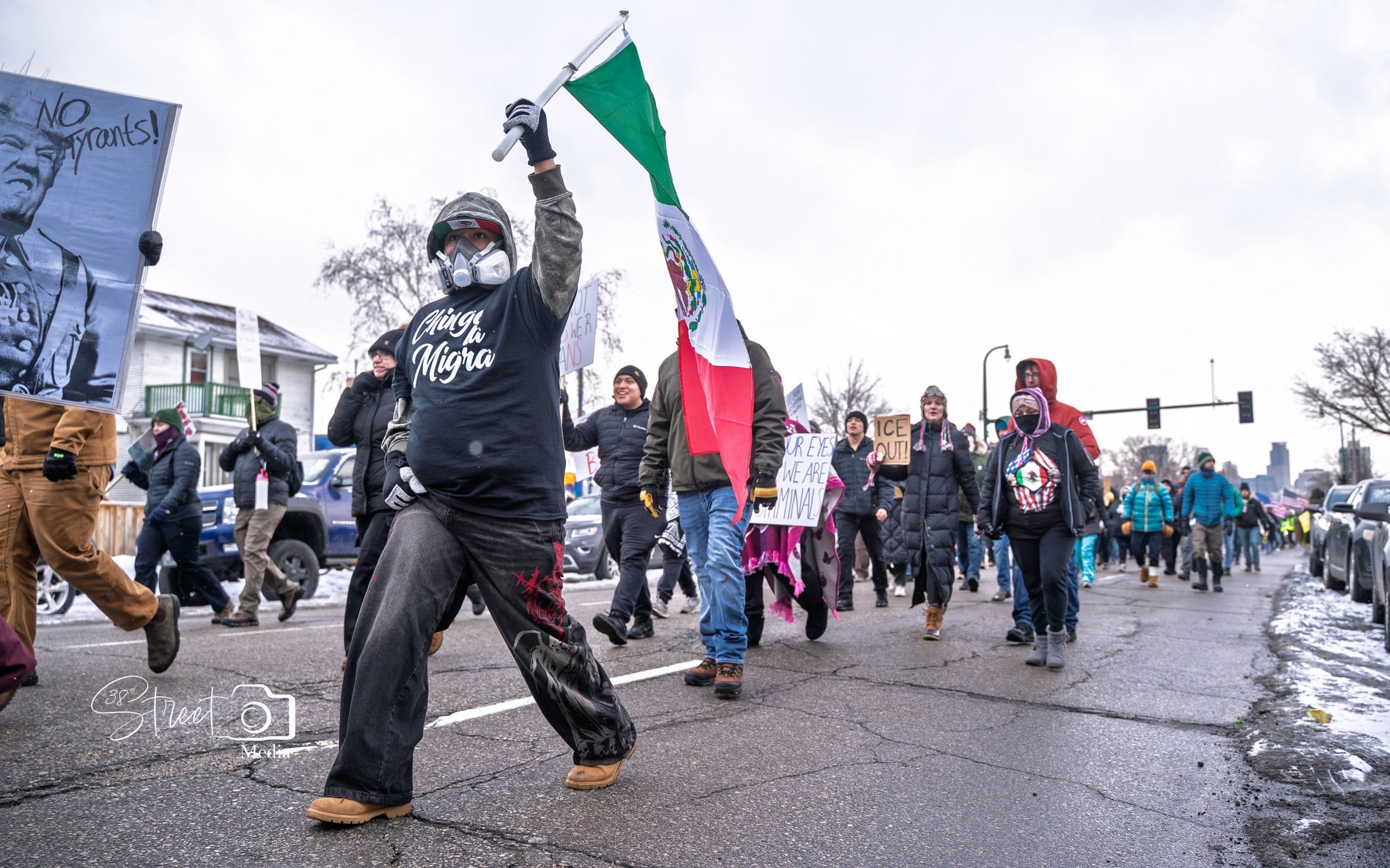 protesters marching