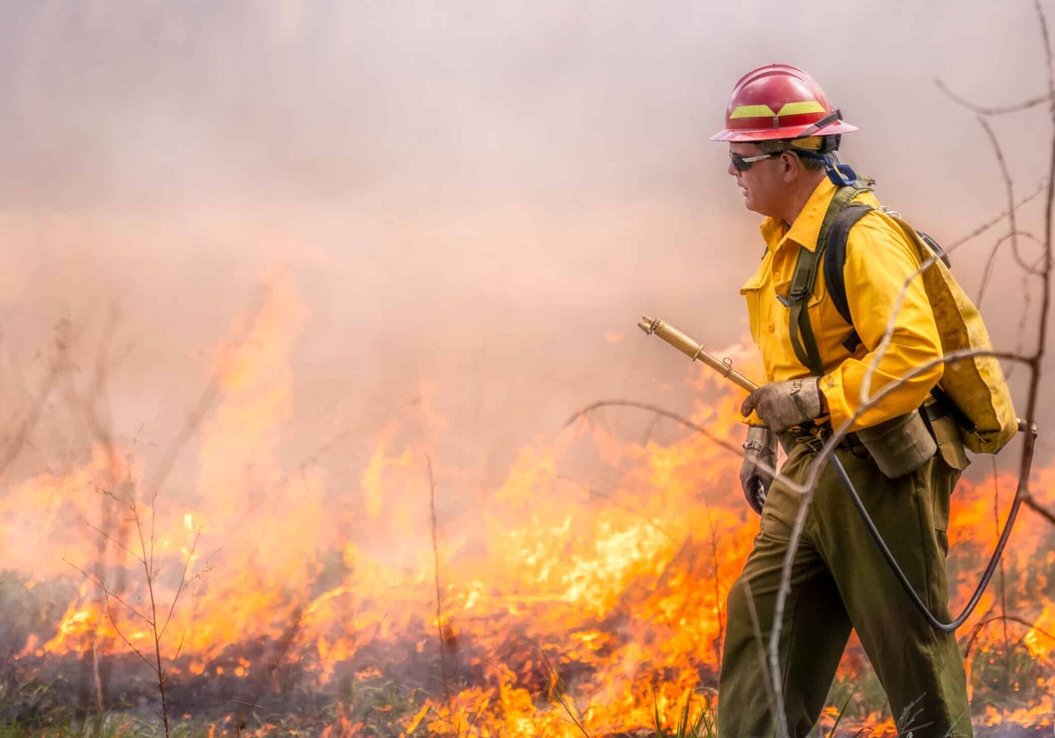 Firefighter during a controlled burn